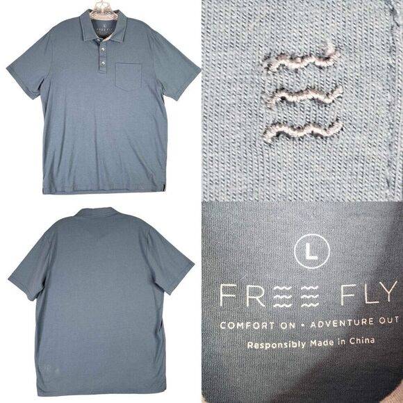 Free Fly Men’s Polo Shirt Size Large L Blue Performance Short Sleeve - Picture 1 of 11
